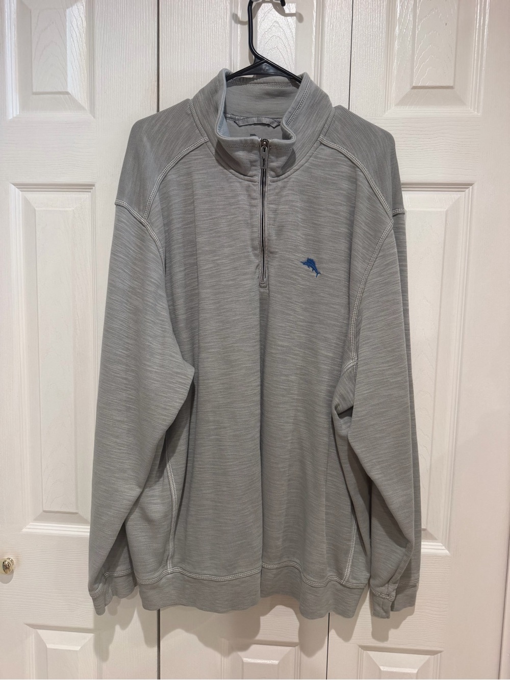Tommy Bahama Light Gray Quarter-Zip Pullover with Blue Dolphin Logo